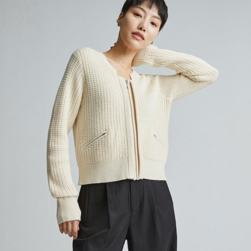 NWOT Everlane The Cropped Cotton-Merino Bomber Size L